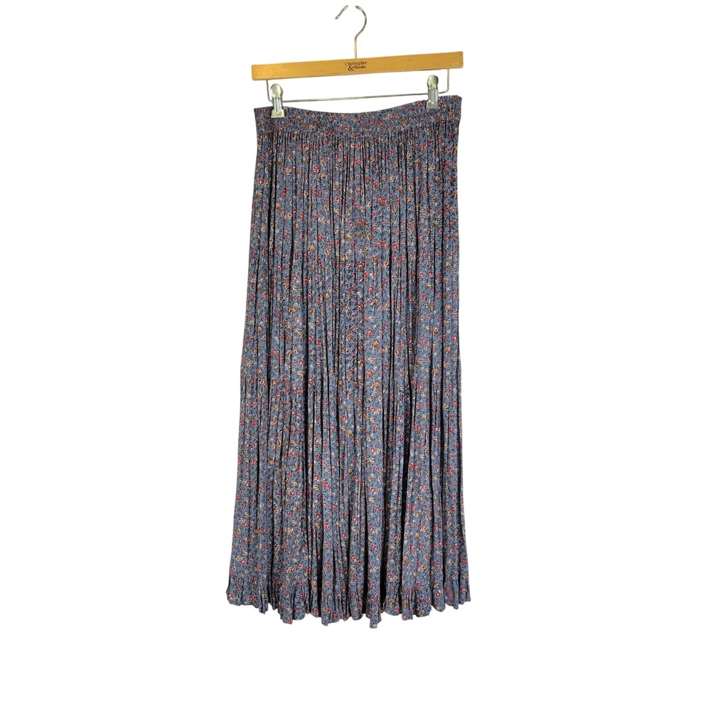 Vintage No Nostalgia Crinkle Maxi Skirt Ditsy Floral Blue Size Medium Pull On